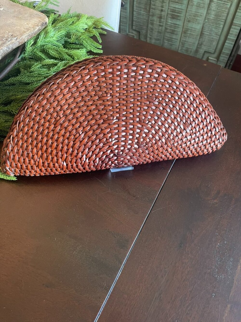 Vintage De Vecchi By Hamilton Hodge Woven Leather Half Moon Clutch Made In Italy